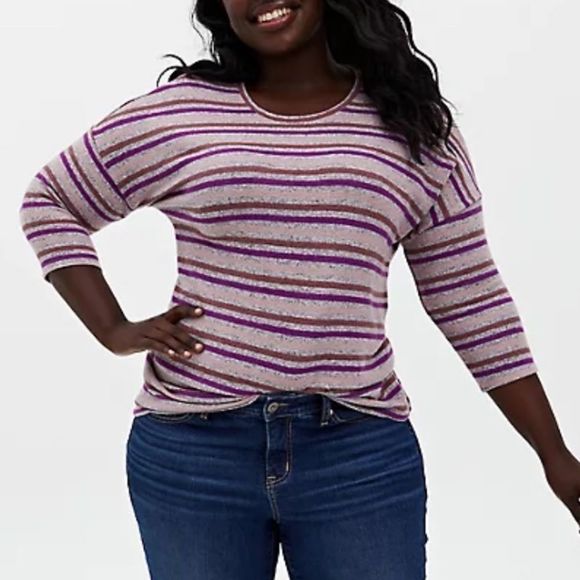 torrid Tops - TORRID LONG SLEEVE CREW TEE - SUPER SOFT PLUSH STRIPE MULTI SIZE 5